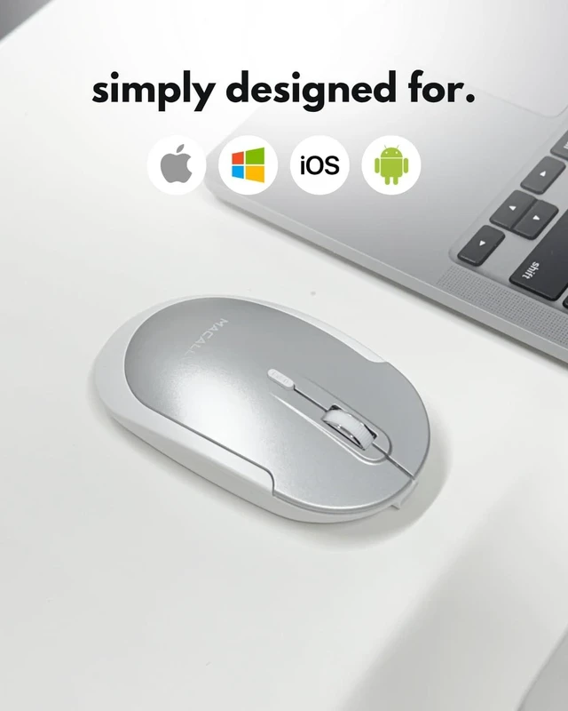 Alt view image 2 of 7 - Macally Wireless Bluetooth Mouse for Mac, MacBook Pro/Air, iPad, and PC - Comfortable and Quiet Compatible Wireless Apple Mouse - Rechargeable Battery - Silver