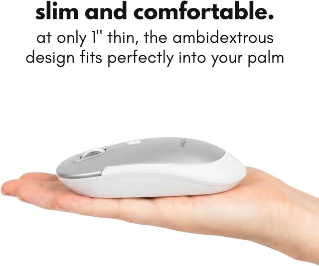 Alt view image 4 of 7 - Macally Wireless Bluetooth Mouse for Mac, MacBook Pro/Air, iPad, and PC - Comfortable and Quiet Compatible Wireless Apple Mouse - Rechargeable Battery - Silver