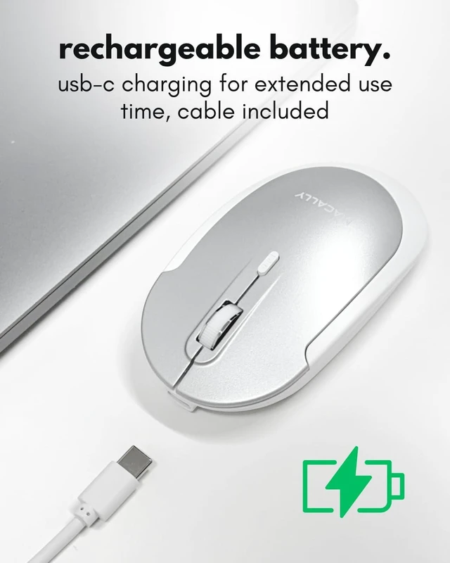 Alt view image 6 of 7 - Macally Wireless Bluetooth Mouse for Mac, MacBook Pro/Air, iPad, and PC - Comfortable and Quiet Compatible Wireless Apple Mouse - Rechargeable Battery - Silver