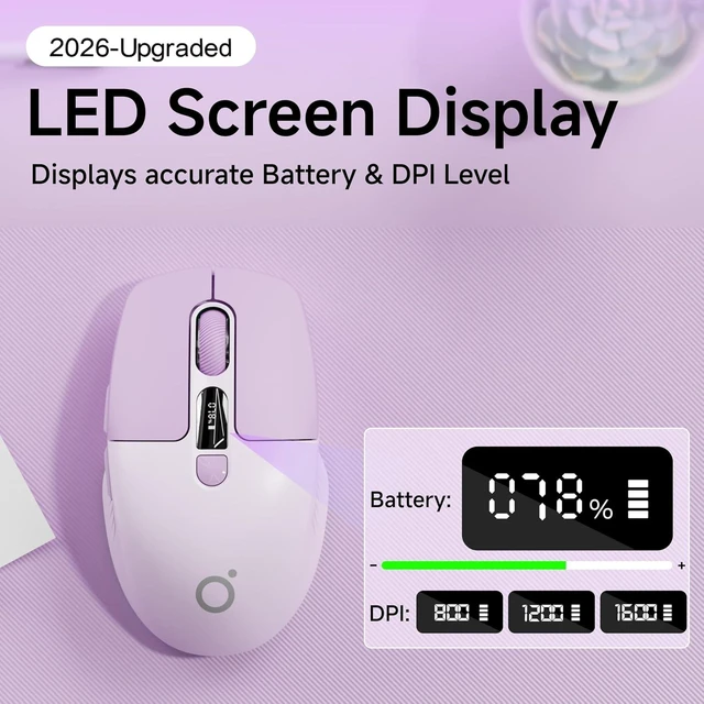Alt view image 2 of 7 - Dual-Mode Wireless Bluetooth Mouse with LED Display for Laptop - Purple