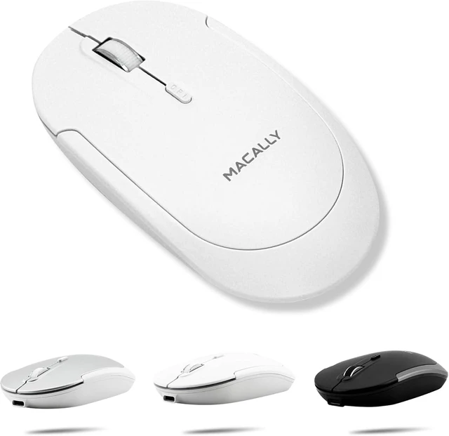 Main image of Macally Wireless Bluetooth Mouse for Mac, MacBook Pro/Air, iPad, and PC - Quiet Click and Comfortable Compatible Apple Mouse Wireless - Rechargeable - White