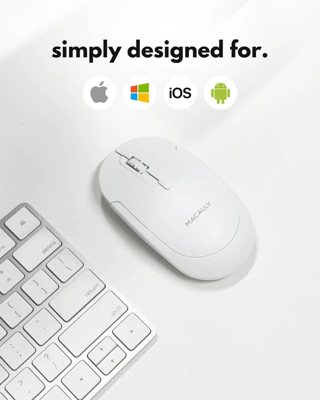 Alt view image 2 of 7 - Macally Wireless Bluetooth Mouse for Mac, MacBook Pro/Air, iPad, and PC - Quiet Click and Comfortable Compatible Apple Mouse Wireless - Rechargeable - White