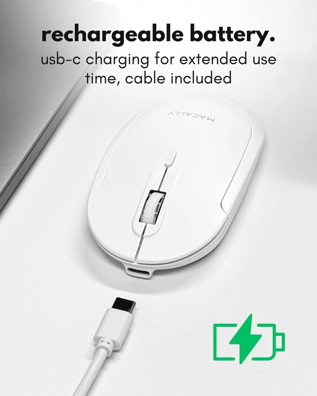 Alt view image 6 of 7 - Macally Wireless Bluetooth Mouse for Mac, MacBook Pro/Air, iPad, and PC - Quiet Click and Comfortable Compatible Apple Mouse Wireless - Rechargeable - White