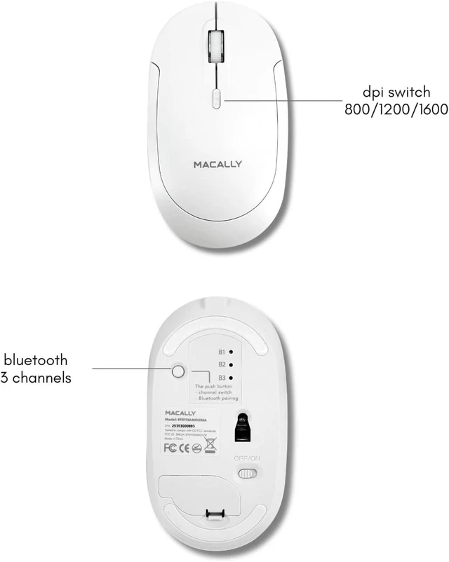 Alt view image 7 of 7 - Macally Wireless Bluetooth Mouse for Mac, MacBook Pro/Air, iPad, and PC - Quiet Click and Comfortable Compatible Apple Mouse Wireless - Rechargeable - White