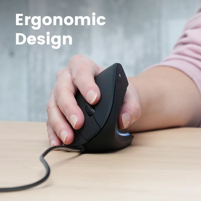 Alt view image 2 of 7 - Perixx PERIMICE-513C Wired Vertical USB-C Mouse, 6 Buttons, Adjustable 1000/1600 DPI, Right-Handed, 5.9ft Cable, Black