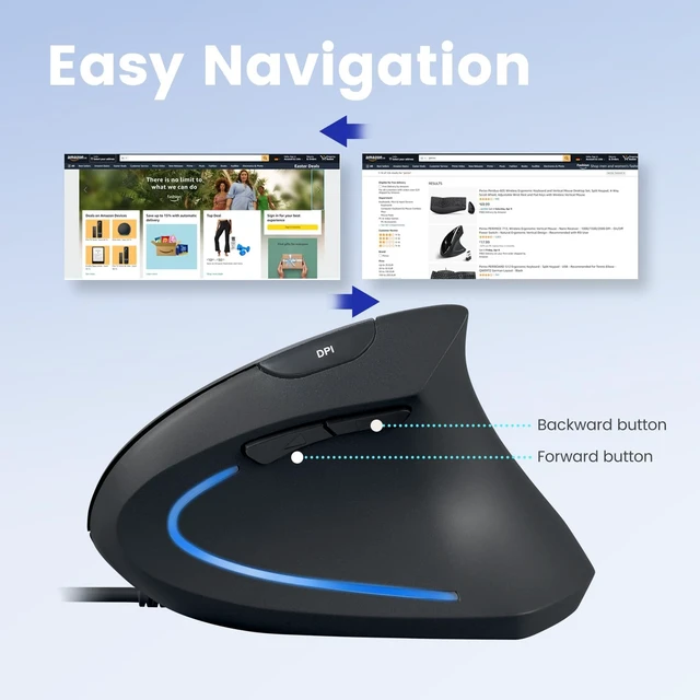 Alt view image 7 of 7 - Perixx PERIMICE-513C Wired Vertical USB-C Mouse, 6 Buttons, Adjustable 1000/1600 DPI, Right-Handed, 5.9ft Cable, Black