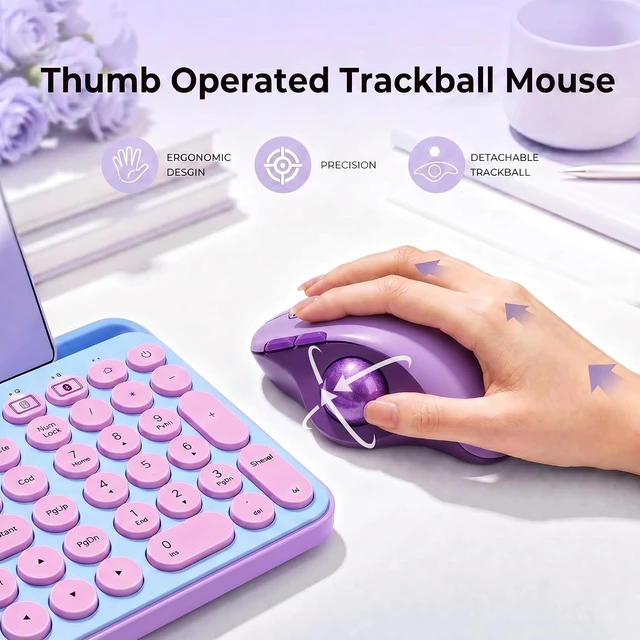 Alt view image 2 of 7 - seenda Wireless Trackball Mouse, Ergonomic Bluetooth Rollerball Mice,Purple