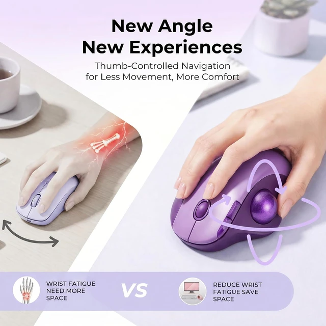 Alt view image 3 of 7 - seenda Wireless Trackball Mouse, Ergonomic Bluetooth Rollerball Mice,Purple