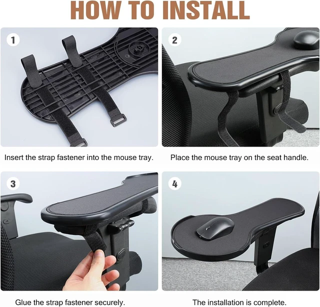 Alt view image 4 of 6 - Ergonomic Adjustable Arm Rest Mouse pad for Chair, Strap Fastener