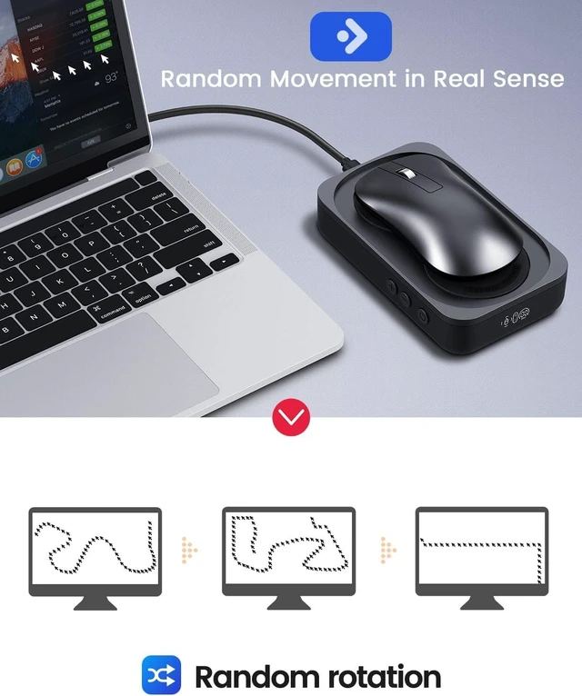 Alt view image 2 of 7 - Undetectable Mouse Mover Jiggler, 100% Random Mouse Movement Device, Mechanical Mouse Shaker with Adjustable Interval Timer, No Need to Align Optical Sensor, Quiet Vibration Keep PC Active