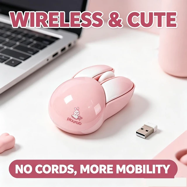Alt view image 2 of 6 - Wireless Mouse Cute Pink Mouse Kawaii Bunny Shape Rabbit Design Portable Silent Lightweight Quiet Cordless USB Optical Cordless Mice for PC Laptop Computer Mac MacBook Pro Desktop HP Kids Girls Gift