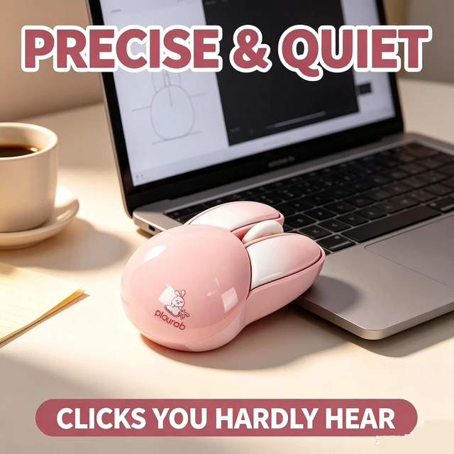 Alt view image 3 of 6 - Wireless Mouse Cute Pink Mouse Kawaii Bunny Shape Rabbit Design Portable Silent Lightweight Quiet Cordless USB Optical Cordless Mice for PC Laptop Computer Mac MacBook Pro Desktop HP Kids Girls Gift