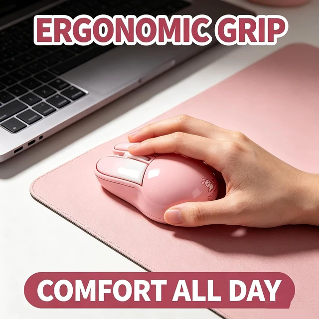 Alt view image 4 of 6 - Wireless Mouse Cute Pink Mouse Kawaii Bunny Shape Rabbit Design Portable Silent Lightweight Quiet Cordless USB Optical Cordless Mice for PC Laptop Computer Mac MacBook Pro Desktop HP Kids Girls Gift