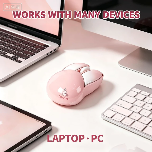 Alt view image 5 of 6 - Wireless Mouse Cute Pink Mouse Kawaii Bunny Shape Rabbit Design Portable Silent Lightweight Quiet Cordless USB Optical Cordless Mice for PC Laptop Computer Mac MacBook Pro Desktop HP Kids Girls Gift