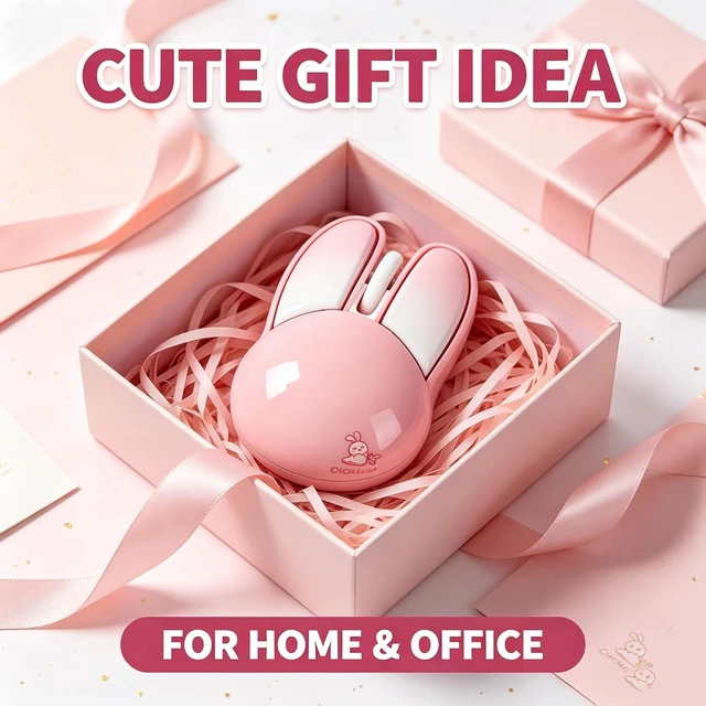 Alt view image 6 of 6 - Wireless Mouse Cute Pink Mouse Kawaii Bunny Shape Rabbit Design Portable Silent Lightweight Quiet Cordless USB Optical Cordless Mice for PC Laptop Computer Mac MacBook Pro Desktop HP Kids Girls Gift
