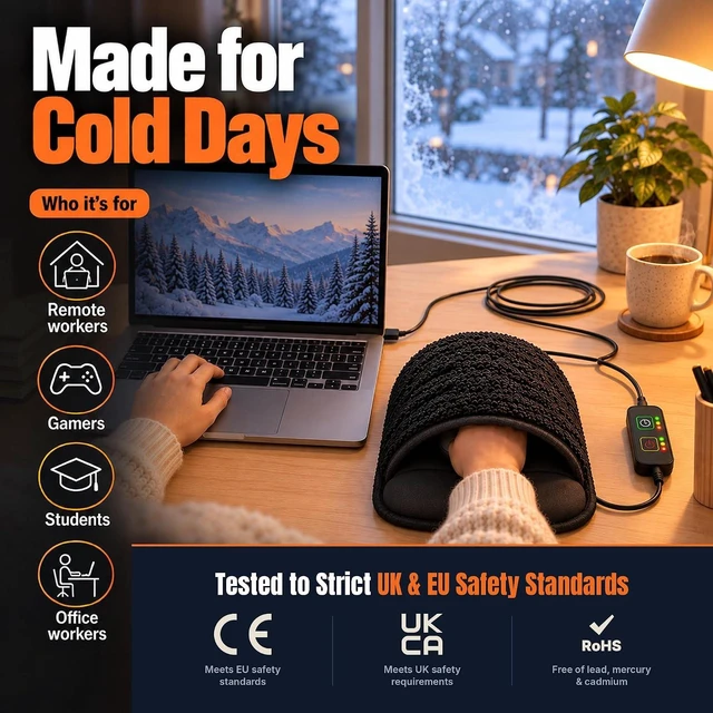 Alt view image 3 of 7 - USB Heated Mouse Pad Hand Warmer - 3 Temperatures/Time Limits - Controller Included - Works with All PC Mice - Makes a Great Gift for PC Users