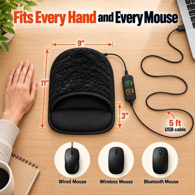 Alt view image 6 of 7 - USB Heated Mouse Pad Hand Warmer - 3 Temperatures/Time Limits - Controller Included - Works with All PC Mice - Makes a Great Gift for PC Users