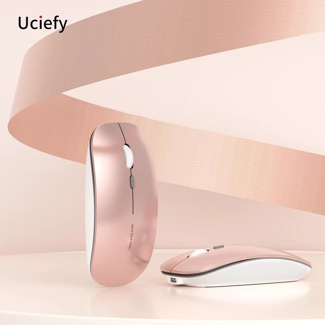 Alt view image 7 of 7 - Q5 Slim Rechargeable Wireless Mouse, Silent Computer Mouse Rose Gold