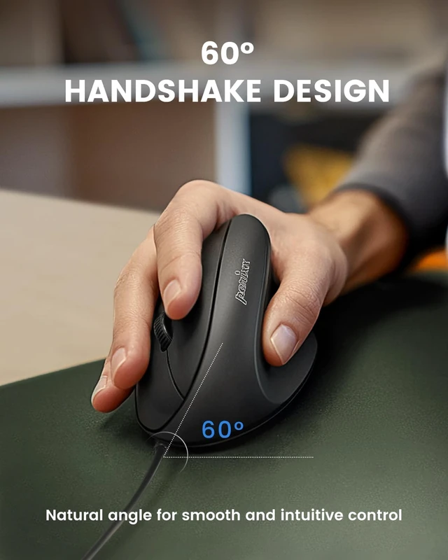 Alt view image 7 of 7 - Perixx PERIMICE-508II Wired Vertical Ergonomic Mouse - 6 Buttons, Adjustable DPI 1000/1600/3200/6400, Optical Sensor, USB Plug and Play, Right-Handed, Black