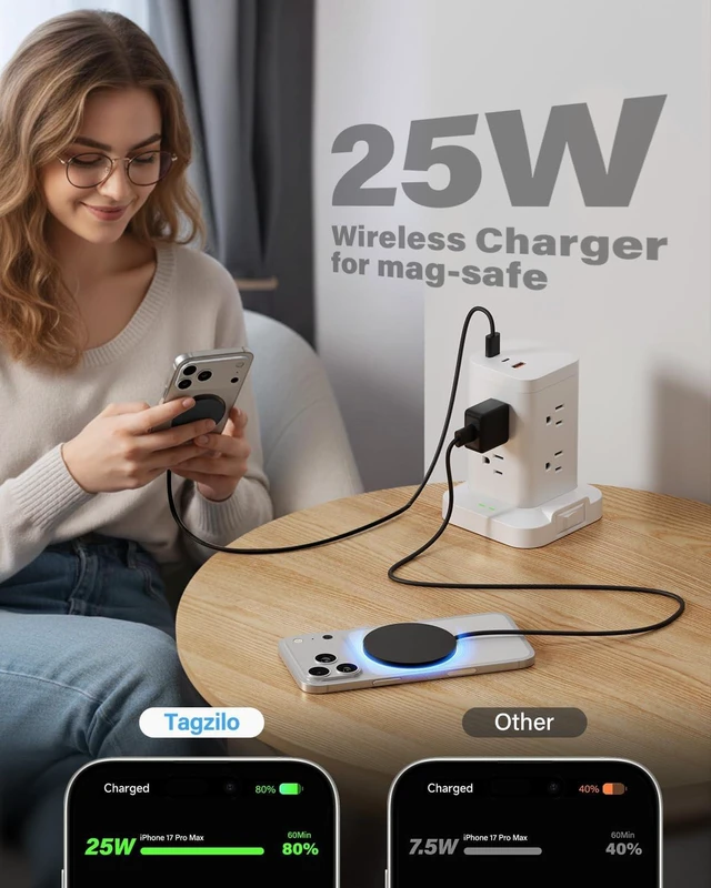 Alt view image 3 of 7 - 2Pack Magnetic Wireless Charger 25W Fast Charger for iPhone 17/16/15/14/13/12 Series & AirPods Portable Wireless Charging Pad for Travel Home Office Desk 6.6FT-White with Plugs