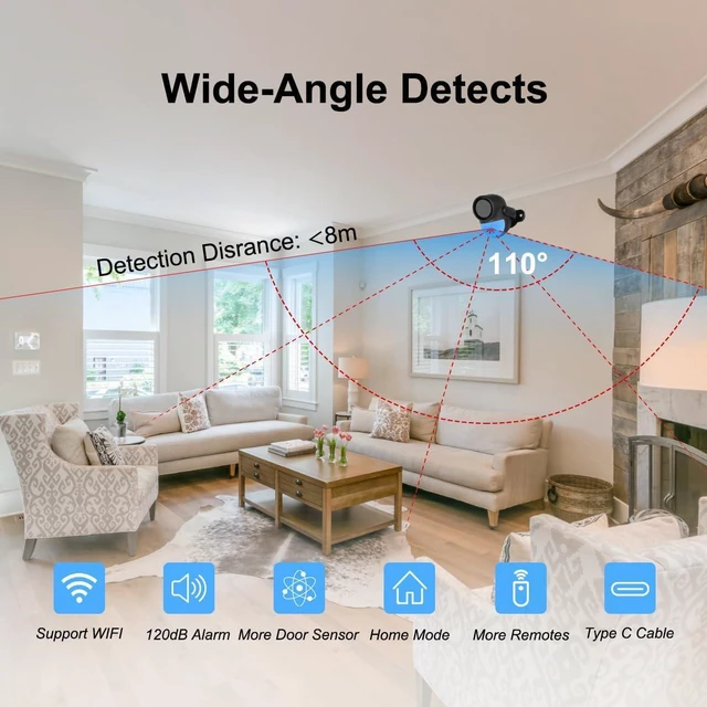 Alt view image 7 of 7 - 125dB WiFi PIR Motion Sensor Alarm Indoor, with Wireless DIY Smart Door/Window Alarm for Home Security with Phone APP Alert 4 Pieces-Kit, for Driveway, Shed, Home, Van, Shop