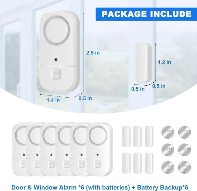 Alt view image 2 of 7 - Door Window Alarm Sensors - Door Alarms for Kids Safety, Door Alarms for Home Security, for Home, Office, Store, Garage, Dorm Room, Apartment, RV, White, 6 Pack
