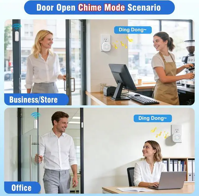 Alt view image 3 of 7 - SanJie Door Chime,Door Entry Chimes for Business/Home/Office/Store,2-in-1 Alarm & Chime,30 Chimes Mute-110dB Loud,500FT Range,Door Alarm for Kids Safety,1 Plug-in Receiver 3 Waterproof Sensors White