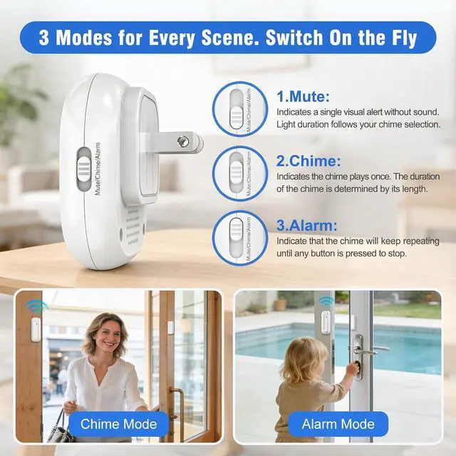 Alt view image 5 of 7 - Door Chime When Door Opens Waterproof,Door Entry Continuous Alarm Mode for Business/Home/Kids Safety,Wireless Door Sensor Chime Alarm