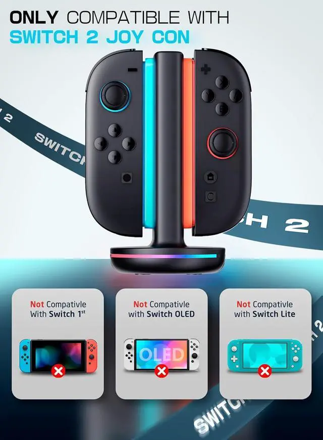 Alt view image 2 of 7 - Charging Dock for Nintendo Switch 2 Joy Con, Black