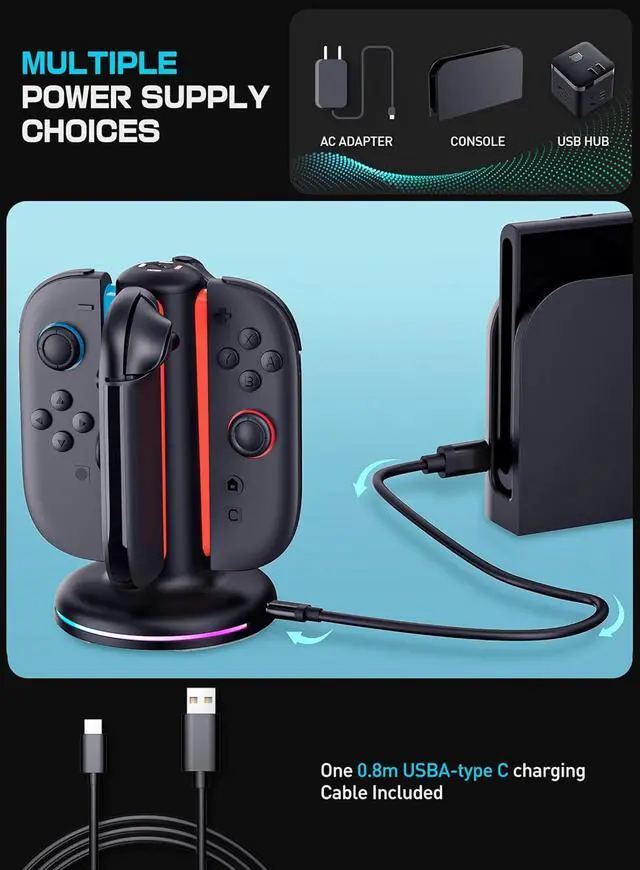 Alt view image 6 of 7 - Charging Dock for Nintendo Switch 2 Joy Con, Black