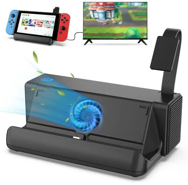 Main image of Switch Dock Station with One-Key Card Switching, 4 Game Card Slots, Cooling Fan, 1080P HDMI Output, Type-C Power Input for Switch/Switch OLED, Portable TV Docking Station
