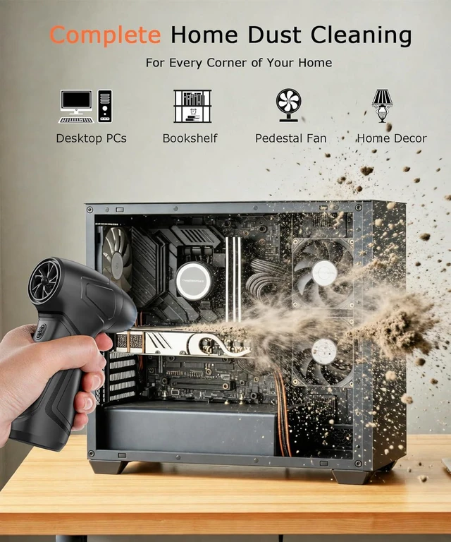 Alt view image 3 of 7 - Compressed Air Duster 130,000 RPM, Electric Air Blower with Scroll Wheel Precision Speed Control, Storm-Level Turbo Airflow for Home Car PC Dust Cleaning, Cordless Rechargeable Portable Gadget for Men