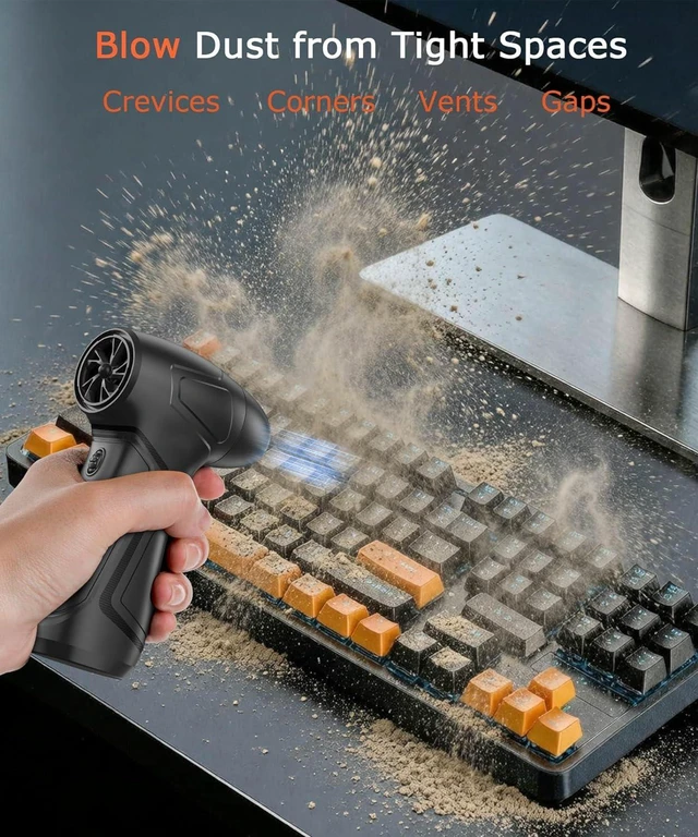 Alt view image 4 of 7 - Compressed Air Duster 130,000 RPM, Electric Air Blower with Scroll Wheel Precision Speed Control, Storm-Level Turbo Airflow for Home Car PC Dust Cleaning, Cordless Rechargeable Portable Gadget for Men