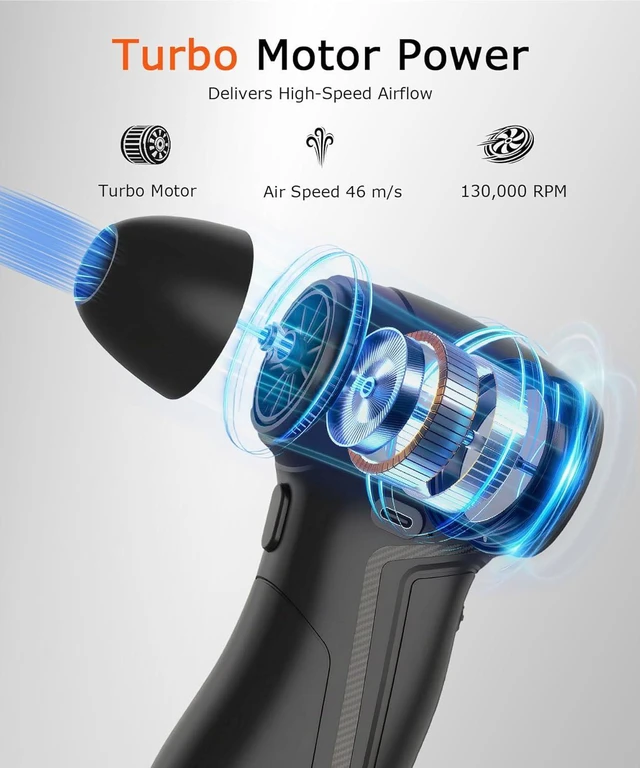 Alt view image 2 of 7 - Compressed Air Duster 130,000 RPM, Electric Air Blower with Scroll Wheel Precision Speed Control, Storm-Level Turbo Airflow for Home Car PC Dust Cleaning, Cordless Rechargeable Portable Gadget for Men