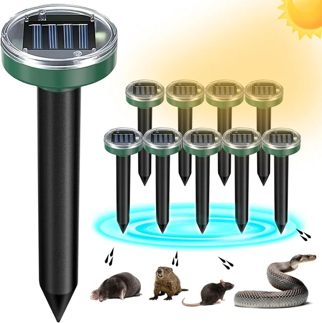 Main image of 10 Pack Solar Powered Mole Repellent Ultrasonic Deterrent Spikes for Snake, Gopher, Groundhog & Vole, for Lawn, Garden & Yard