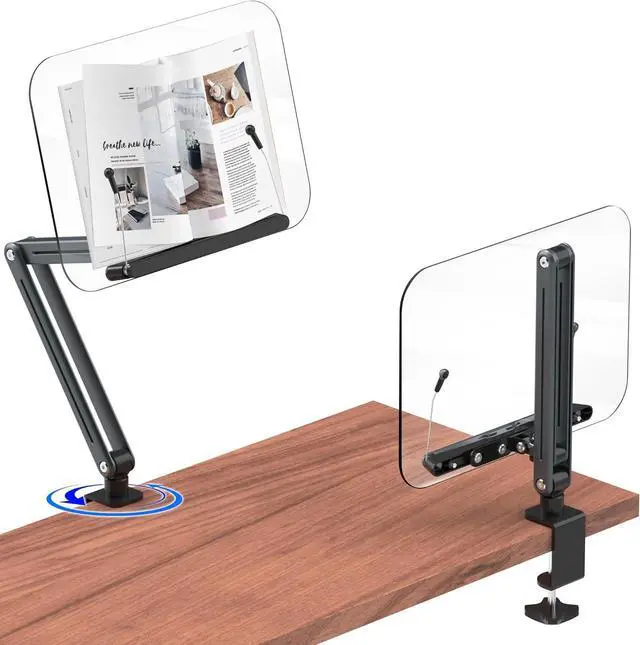 Main image of Desk Clamp Acrylic Book Stand for Reading, Ergonomic Design Adjustable Height up to 20 inches with Rotating Bases Cookbook Stand, Suitable for Recipe, Sheet Music, Tablet(Gray)