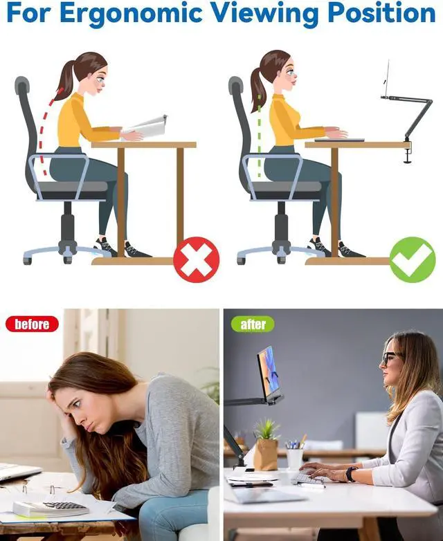 Alt view image 2 of 7 - Desk Clamp Acrylic Book Stand for Reading, Ergonomic Design Adjustable Height up to 20 inches with Rotating Bases Cookbook Stand, Suitable for Recipe, Sheet Music, Tablet(Gray)