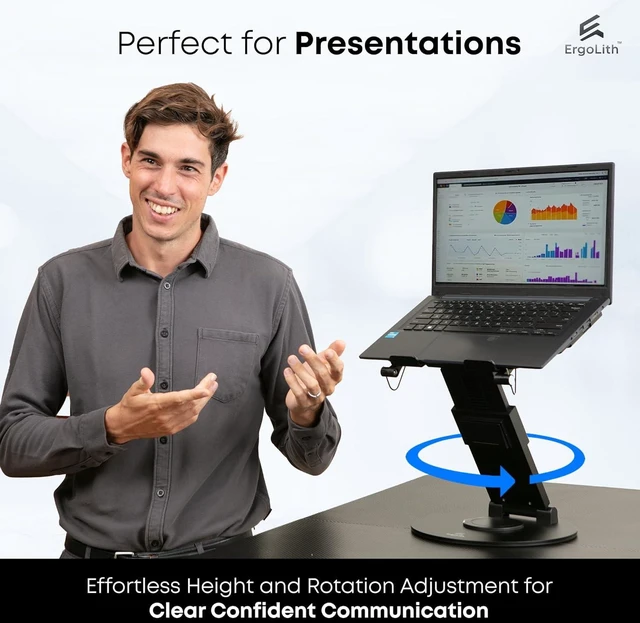 Alt view image 3 of 6 - 3-in-1 Adjustable Laptop Stand, Book Stand & Phone Holder 360° Rotating Display, 221" Height for Ergonomics, Stylish Patented Office Desk Accessory - Sky Black