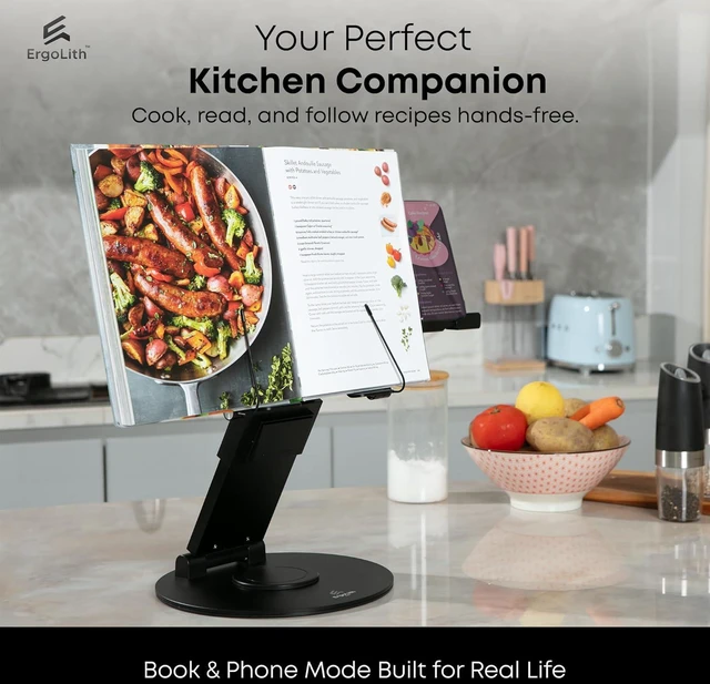 Alt view image 5 of 6 - 3-in-1 Adjustable Laptop Stand, Book Stand & Phone Holder 360° Rotating Display, 221" Height for Ergonomics, Stylish Patented Office Desk Accessory - Sky Black