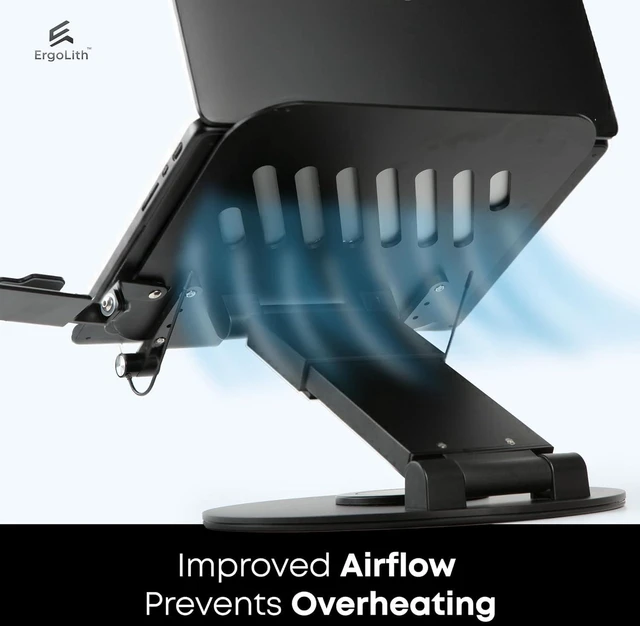 Alt view image 6 of 6 - 3-in-1 Adjustable Laptop Stand, Book Stand & Phone Holder 360° Rotating Display, 221" Height for Ergonomics, Stylish Patented Office Desk Accessory - Sky Black