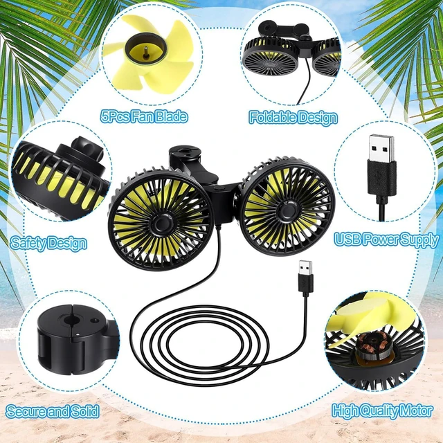 Alt view image 3 of 6 - Tujoe 2 Pcs Dual Car Seat Fans for Portable USB Backseat Cooling 12v Headrest 360 Degree Rotatable Fan Powerful Electric Air Circulation for Vehicles Suv(USB Style)