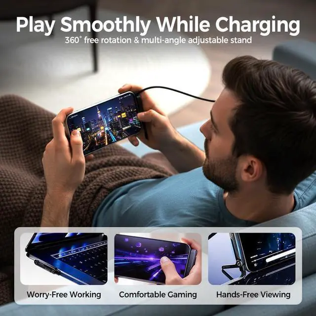 Alt view image 2 of 7 - Fast Charging Cable with Stand, 2-in-1 Invisible Holder Charger Cable with Stand, 240W Fast Charging Type-C Cable & Sideways Phone Stand for Gaming, Office, Travel (3, Black)