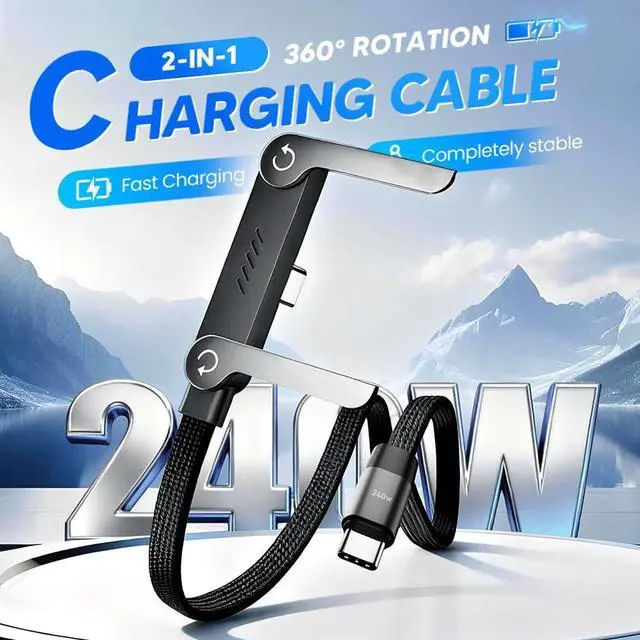 Alt view image 4 of 7 - Fast Charging Cable with Stand, 2-in-1 Invisible Holder Charger Cable with Stand, 240W Fast Charging Type-C Cable & Sideways Phone Stand for Gaming, Office, Travel (3, Black)