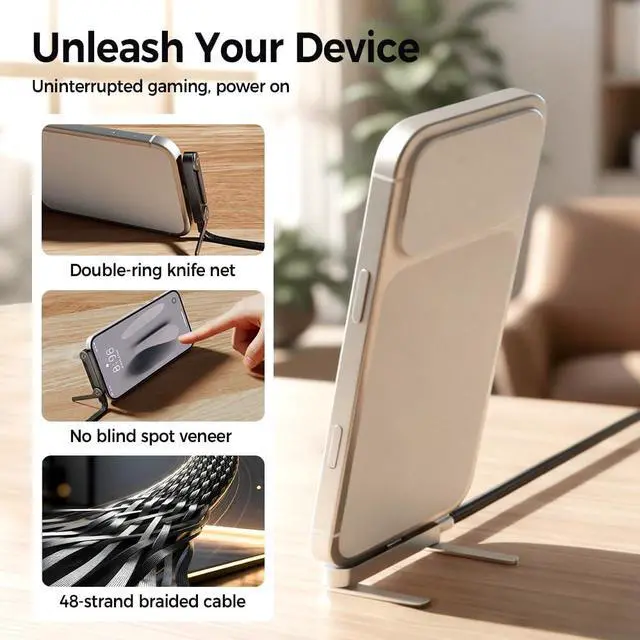 Alt view image 5 of 7 - Fast Charging Cable with Stand, 2-in-1 Invisible Holder Charger Cable with Stand, 240W Fast Charging Type-C Cable & Sideways Phone Stand for Gaming, Office, Travel (3, Black)