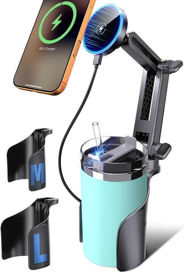 Main image of for Magsafe Car Mount Charger Wireless, Upgraded 3 in 1 Cup Phone Holder with Dual Flexible Bases, 15W Fast Charging Phone Holder Magnetic, Powerful N55 Magnet, 15" Height, for iPhone 17 16 15