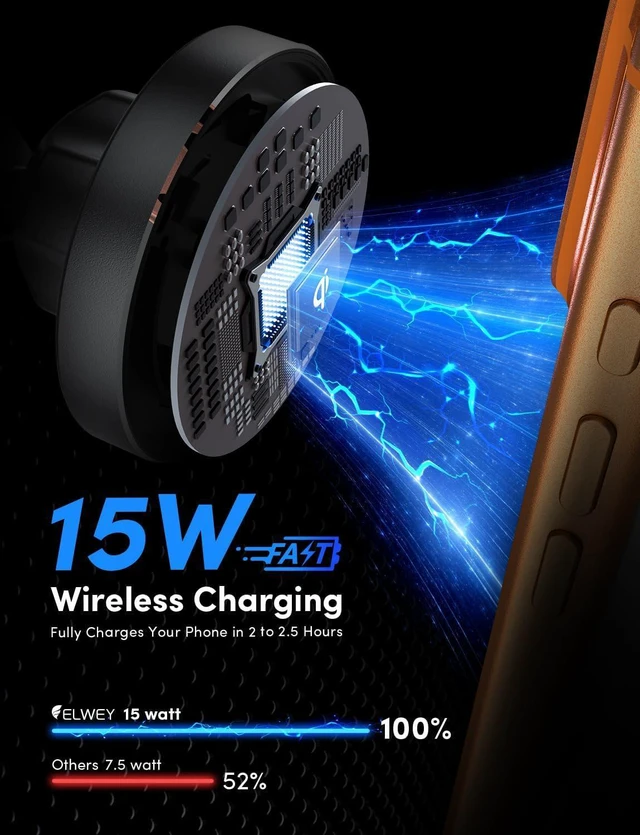 Alt view image 3 of 7 - for Magsafe Car Mount Charger Wireless, Upgraded 3 in 1 Cup Phone Holder with Dual Flexible Bases, 15W Fast Charging Phone Holder Magnetic, Powerful N55 Magnet, 15" Height, for iPhone 17 16 15