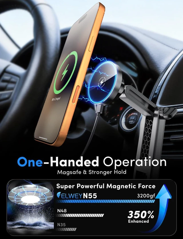 Alt view image 6 of 7 - for Magsafe Car Mount Charger Wireless, Upgraded 3 in 1 Cup Phone Holder with Dual Flexible Bases, 15W Fast Charging Phone Holder Magnetic, Powerful N55 Magnet, 15" Height, for iPhone 17 16 15