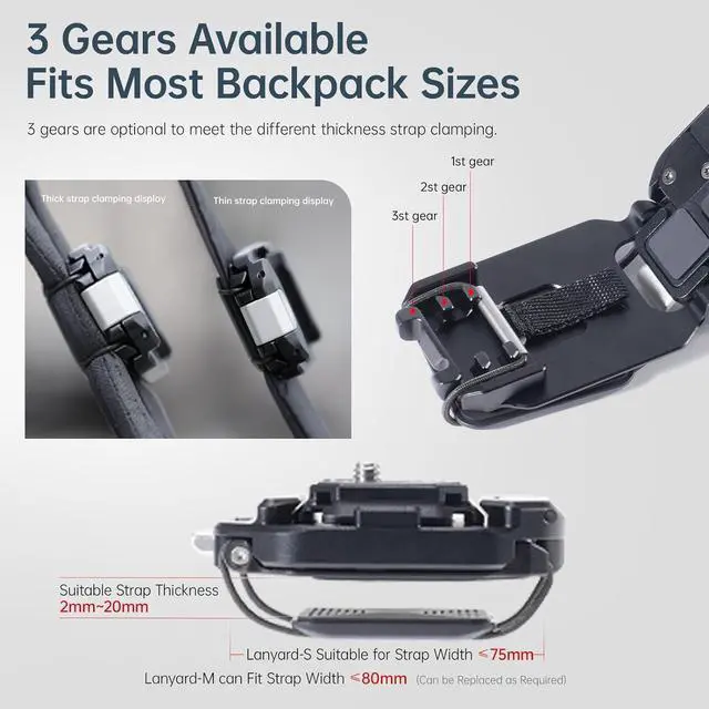 Alt view image 3 of 7 - F38 Backpack Camera Clip V2 with Plate, Arca-Swiss Quick Release, 30kg/66lb Heavy Load, Dyneema Safety Strap, Belt & Strap Mount for DSLR Action Mirrorless Black