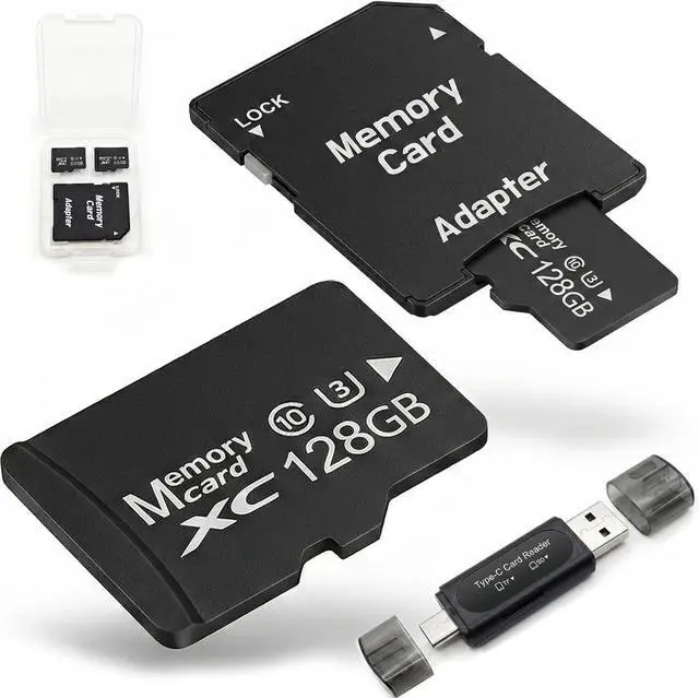 Main image of 128GB Micro SD Card 2-Pack MicroSDXC Memory Card Kit with Empty SD Adapter and Dual-Port USB/Type-C Reader V30 Speed Compatible with Camera PC Smartphone