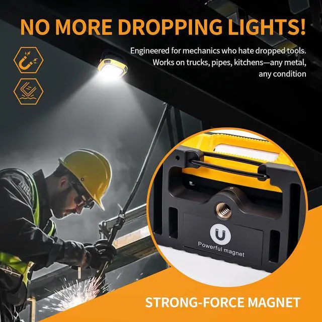 Alt view image 2 of 7 - 6000mAh Magnetic Work Light Rechargeable with 4000 Lumen IP65 Waterproof, 30H Runtime, 4 Brightness & 4 Color Modes with Red SOS, Strong Magnet Base for Car Repair, Camping, Emergency 2PC